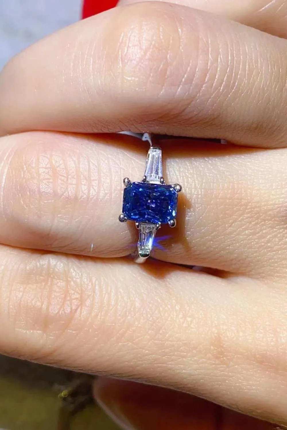 1 Carat Moissanite Platinum-Plated Rectangle Ring in Blue - Trendsi - Flyclothing LLC