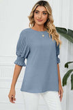 Frill Round Neck Lantern Sleeve T-Shirt - Trendsi - Flyclothing LLC