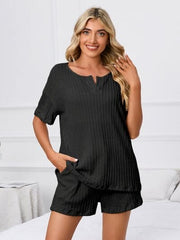 Notched Short Sleeve and Shorts Lounge Set - Trendsi