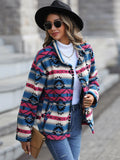 Geometric Button Down Dropped Shoulder Jacket - Trendsi
