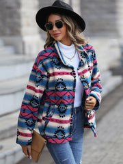Geometric Button Down Dropped Shoulder Jacket - Trendsi