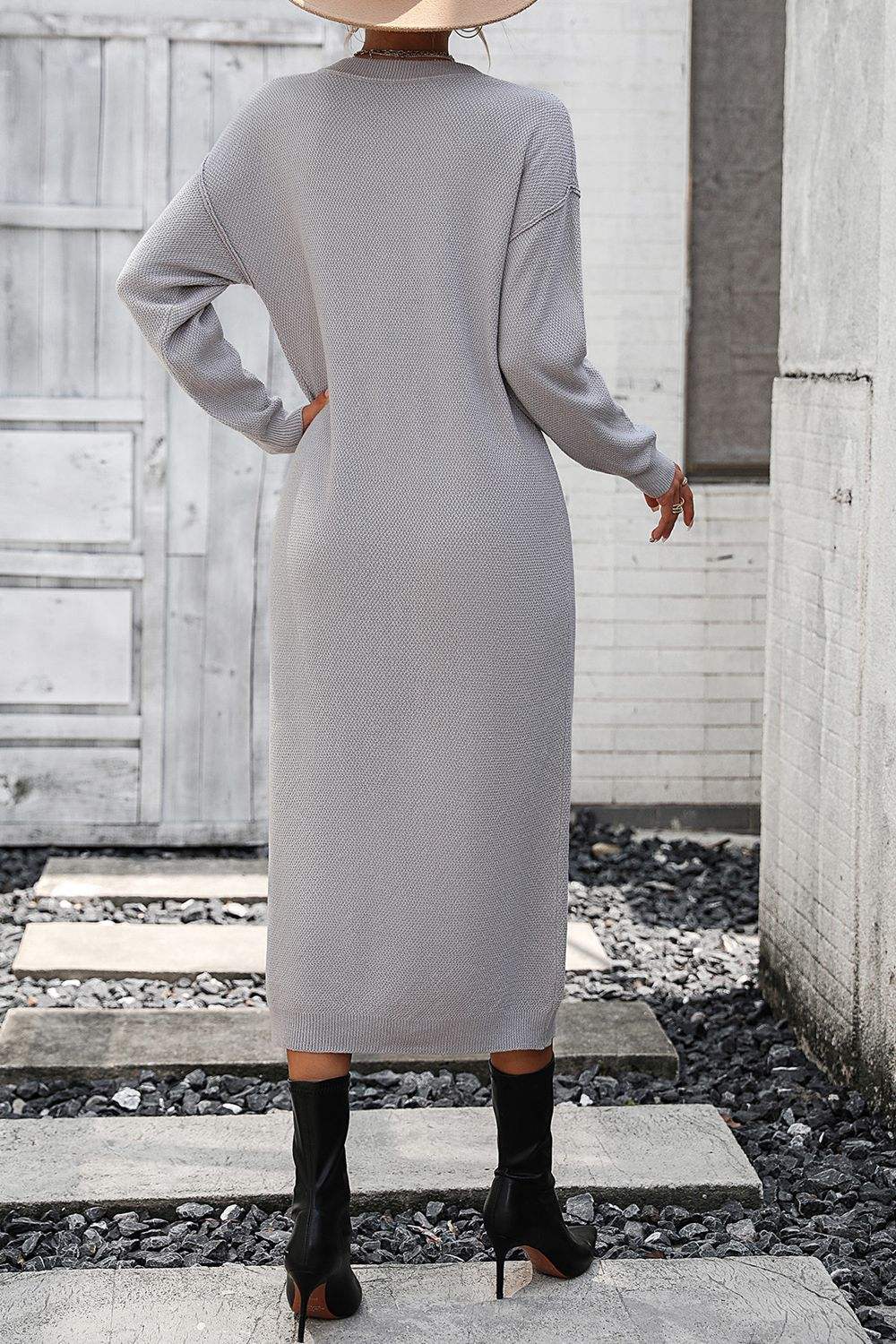 Notched Neck Dropped Shoulder Button-Down Midi Dress - Trendsi - Flyclothing LLC