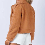 Long Sleeve Collared Neck Sherpa Jacket - Trendsi - Flyclothing LLC