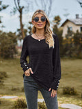 Round Neck Long Sleeve Buttoned T-Shirt - Trendsi - Flyclothing LLC