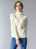 Cable-Knit Turtleneck Pullover Sweater - Trendsi