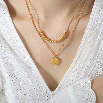 Heart Pendant Double-Lrayed Necklace - Trendsi - Flyclothing LLC