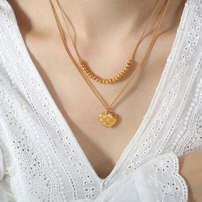 Heart Pendant Double-Lrayed Necklace - Trendsi