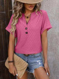 Eyelet Notched Short Sleeve T-Shirt - Trendsi - Flyclothing LLC