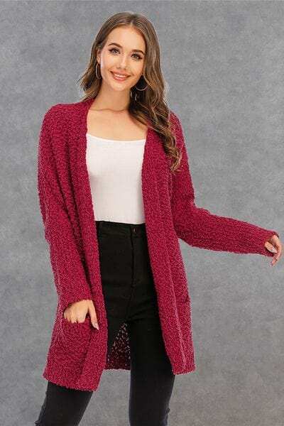 Pocketed Open Front Long Sleeve Cardigan - Trendsi - Flyclothing LLC