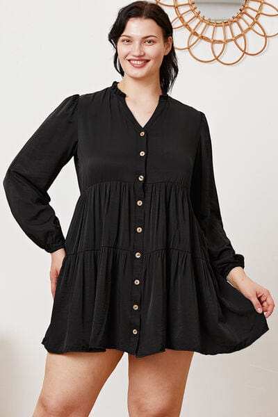 Ruffled Button Up Long Sleeve Tiered Shirt - Trendsi - Flyclothing LLC