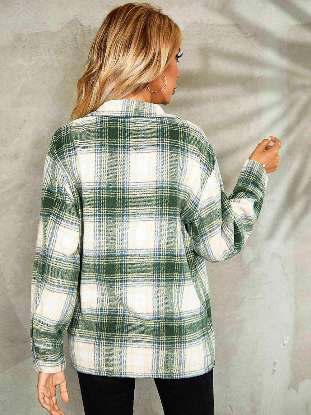 Plaid Button Down Collared Jacket - Trendsi - Flyclothing LLC