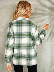 Plaid Button Down Collared Jacket - Trendsi