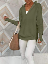 Half Zip Long Sleeve Knit Top - Trendsi - Flyclothing LLC
