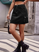 Denim Mini Skirt with Pockets - Trendsi - Flyclothing LLC