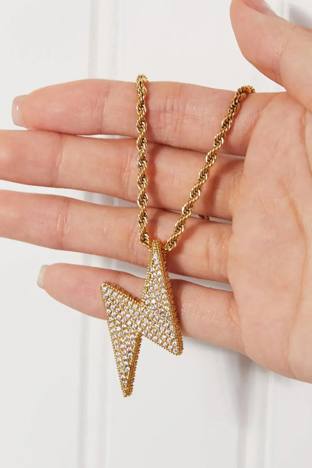 GNJ MANUFACTURING Cubic Zirconia Lightning Pendant Necklace - Trendsi - Flyclothing LLC