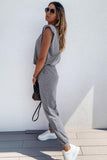 Padded Shoulder Top and Joggers Lounge Set - Trendsi