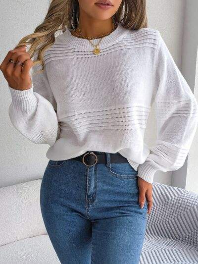 Round Neck Long Sleeve Sweater - Trendsi - Flyclothing LLC