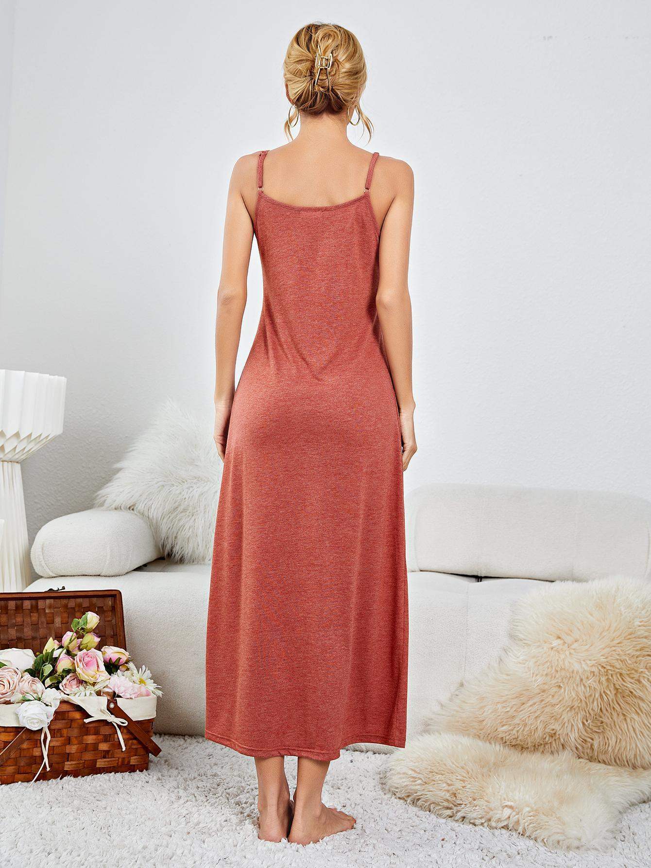 Scoop Neck Spaghetti Strap Night Dress - Trendsi - Flyclothing LLC