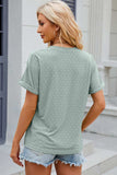 Eyelet Notched Short Sleeve T-Shirt - Trendsi - Flyclothing LLC