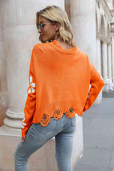 Flower Distressed Long Sleeve Sweater - Trendsi - Flyclothing LLC