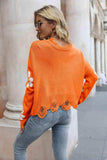 Flower Distressed Long Sleeve Sweater - Trendsi - Flyclothing LLC