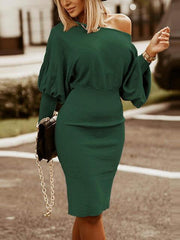 Round Neck Lantern Sleeve Dress - Trendsi