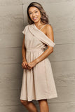 Swiss Dot Asymmetrical Neck Dress - Trendsi