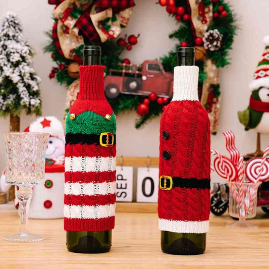 2-Piece Cable-Knit Wine Bottle Covers - Trendsi