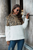 Leopard Color Block Half-Zip Collar Teddy Sweatshirt - Trendsi