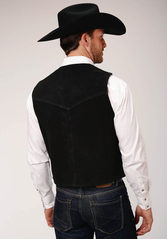 Roper Mens Black Suede Leather Vest With Western Front Yokes - Roper