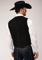 Roper Mens Black Suede Leather Vest With Western Front Yokes