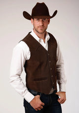 ROPER MENS BROWN SUEDE LEATHER VEST WITH WESTERN FRONT YOKES - Roper - Flyclothing LLC