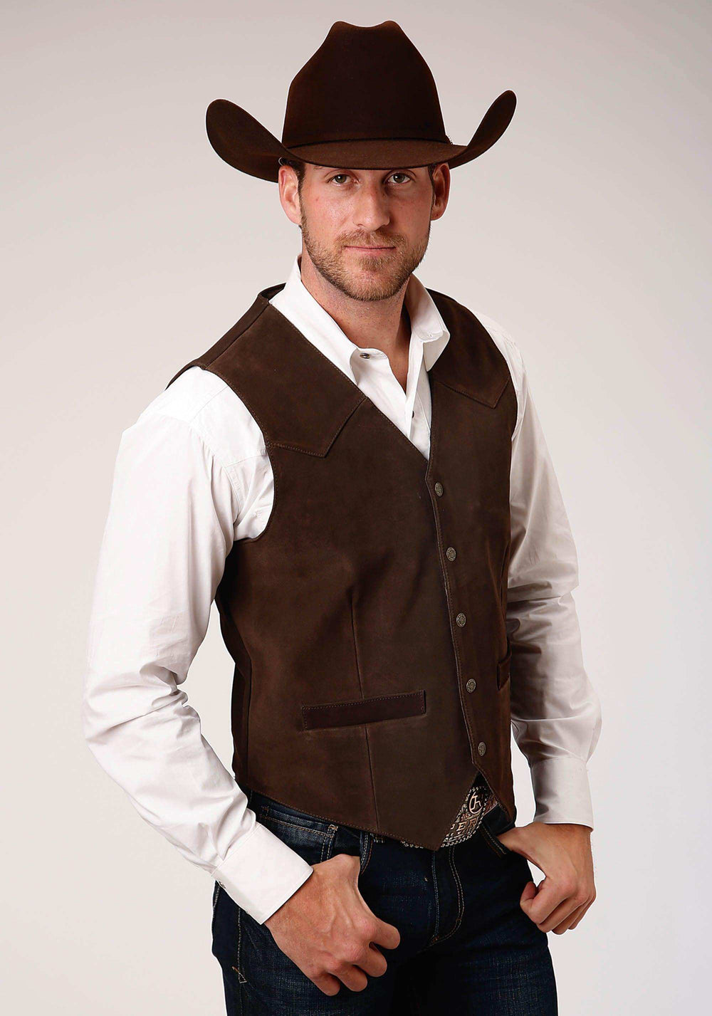 ROPER MENS BROWN SUEDE LEATHER VEST WITH WESTERN FRONT YOKES - Roper - Flyclothing LLC