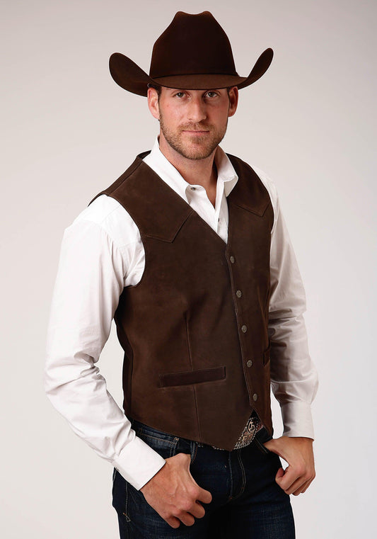 ROPER MENS BROWN SUEDE LEATHER VEST WITH WESTERN FRONT YOKES - Flyclothing LLC