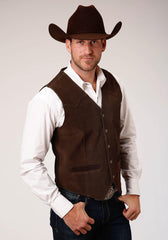 ROPER MENS BROWN SUEDE LEATHER VEST WITH WESTERN FRONT YOKES - Roper