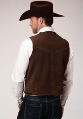 ROPER MENS BROWN SUEDE LEATHER VEST WITH WESTERN FRONT YOKES - Roper