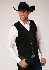 ROPER MENS BLACK SUEDE LEATHER VEST WITH FRONT YOKES BIG MAN FIT - Roper