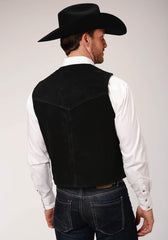 ROPER MENS BLACK SUEDE LEATHER VEST WITH FRONT YOKES BIG MAN FIT - Roper