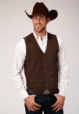 Roper Mens Brown Suede Leather Vest With Buckle Tie Big Man Fit - Roper