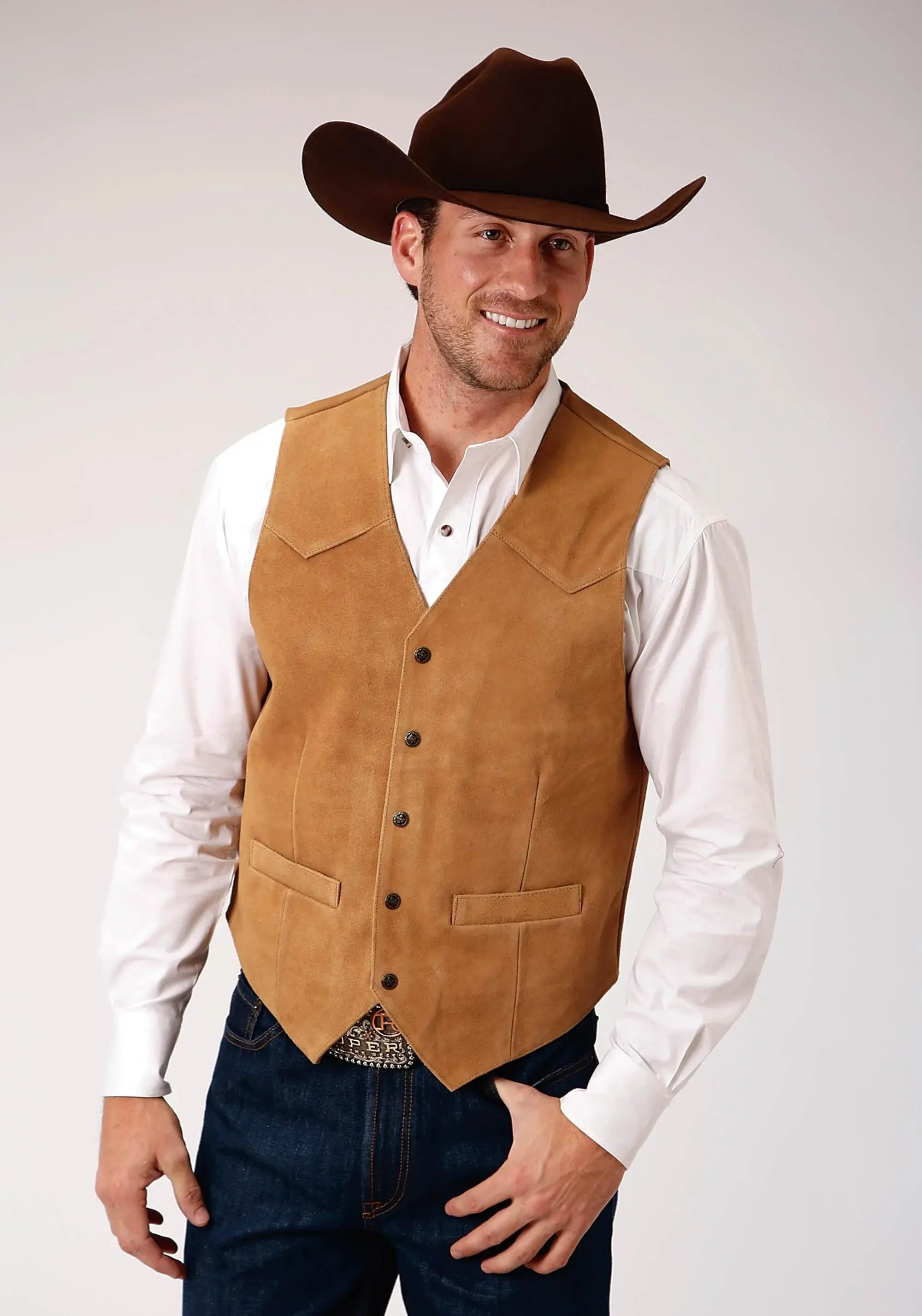 ROPER MENS SAND SUEDE LEATHER VEST TALL FIT - Roper - Flyclothing LLC