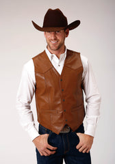 Roper Mens Brown Goat Nappa Leather Vest - Roper