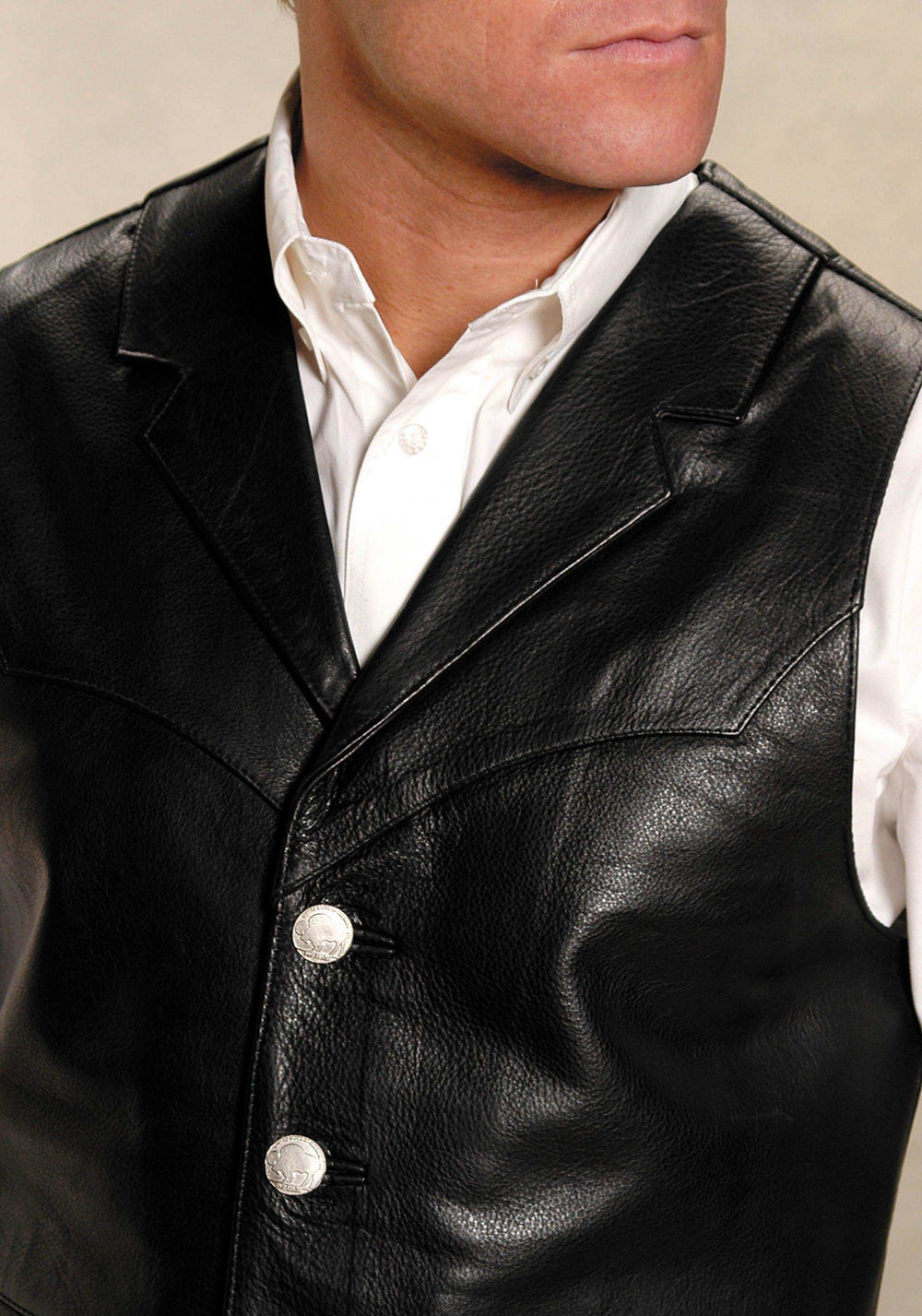 ROPER MENS BLACK LEATHER NOTCH COLLAR VEST - Roper - Flyclothing LLC
