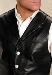 ROPER MENS BLACK LEATHER NOTCH COLLAR VEST - Roper