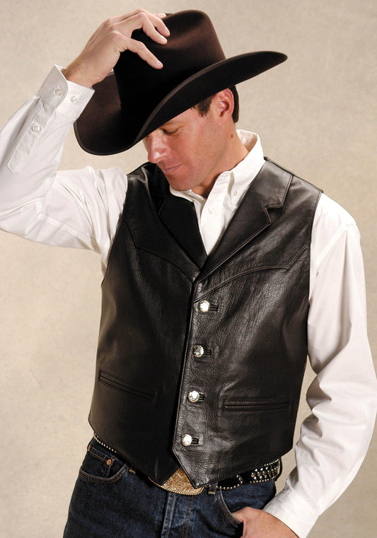 ROPER MENS BROWN LEATHER NOTCH COLLAR VEST - Roper