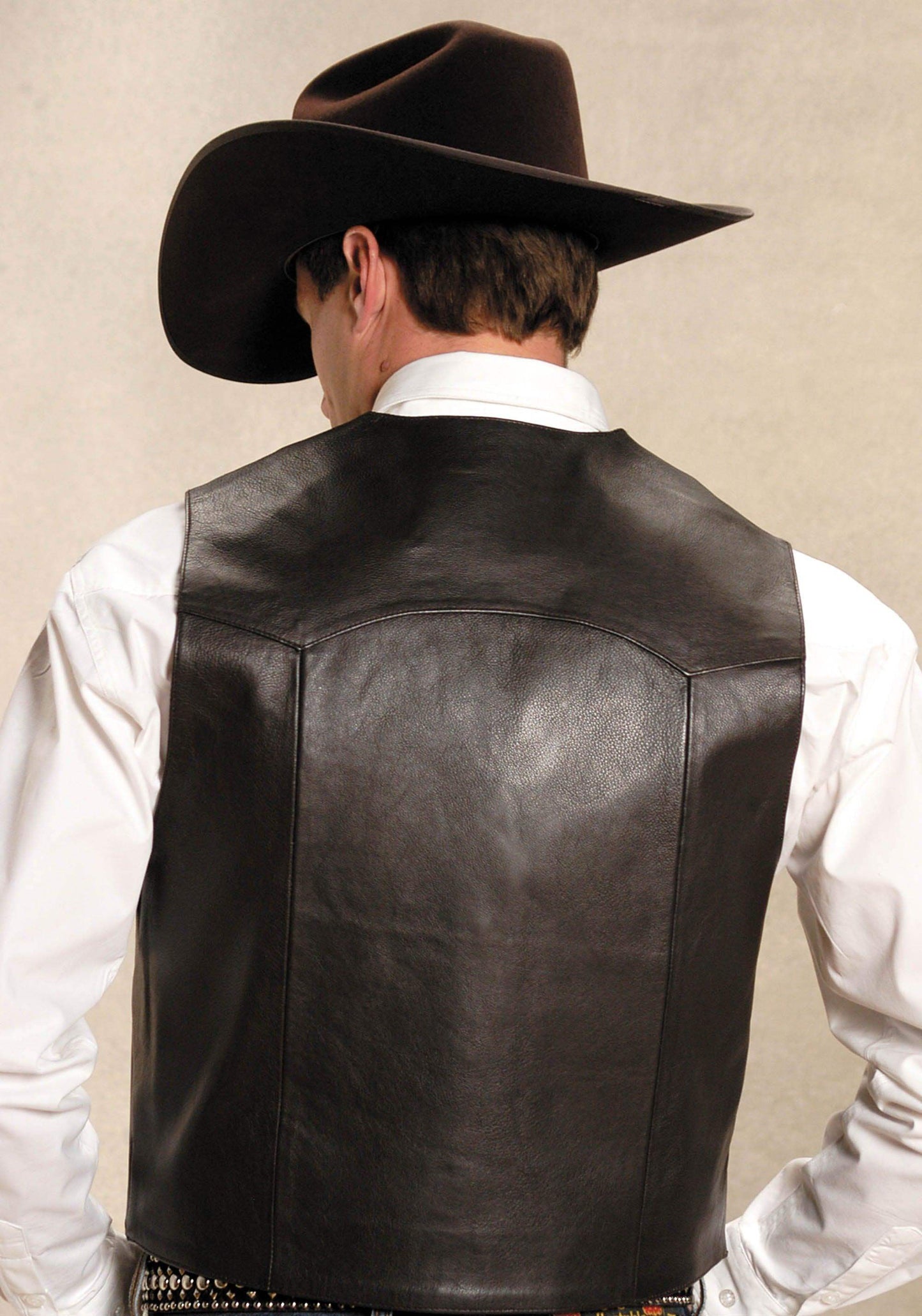 ROPER MENS BROWN LEATHER NOTCH COLLAR VEST - Roper - Flyclothing LLC