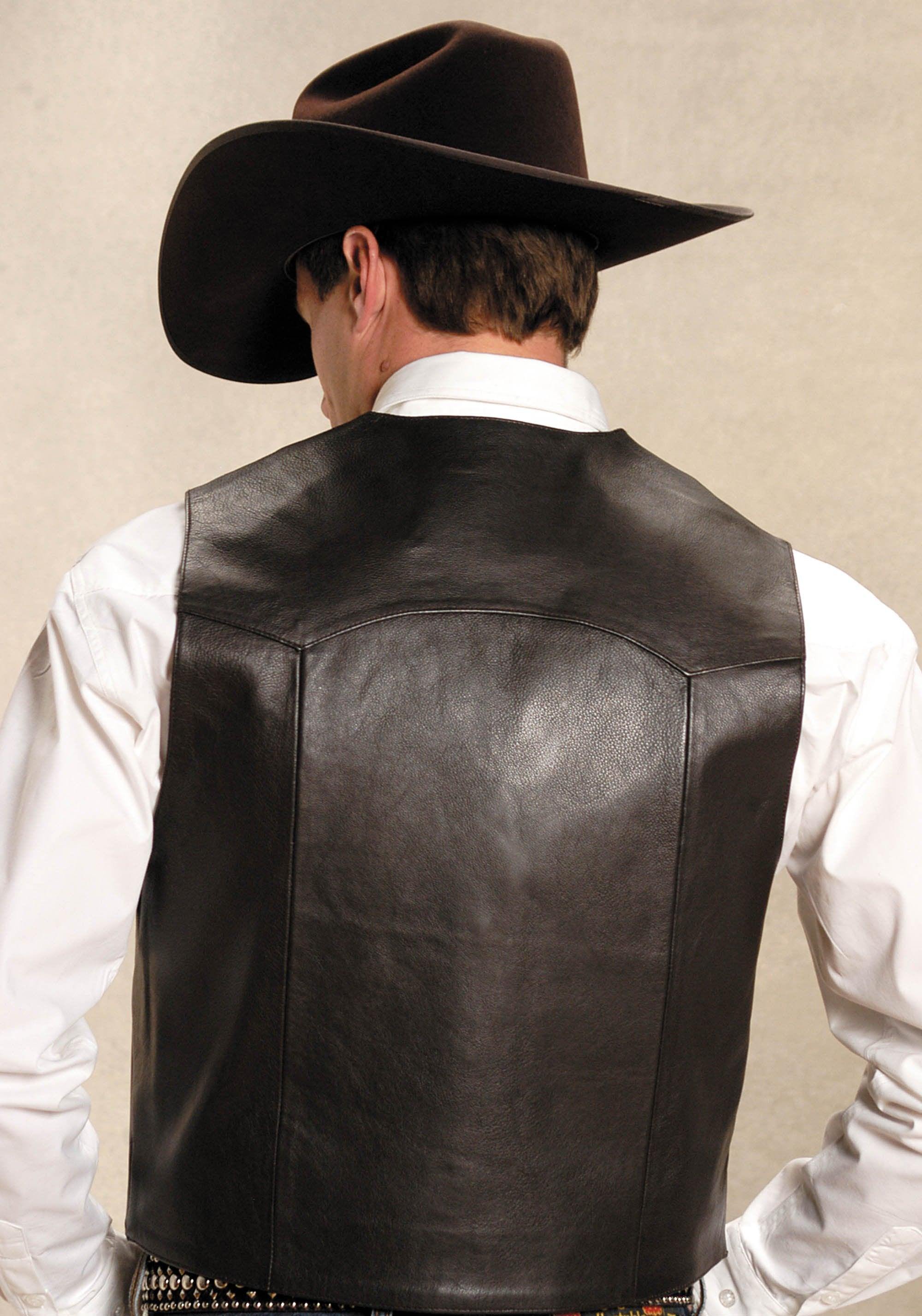 ROPER MENS BROWN LEATHER NOTCH COLLAR VEST - Roper