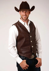 ROPER MENS BROWN LEATHER NOTCH COLLAR VEST BIG MAN FIT - Roper - Flyclothing LLC