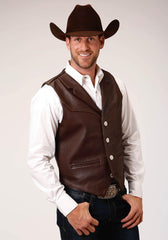 ROPER MENS BROWN LEATHER NOTCH COLLAR VEST BIG MAN FIT - Roper