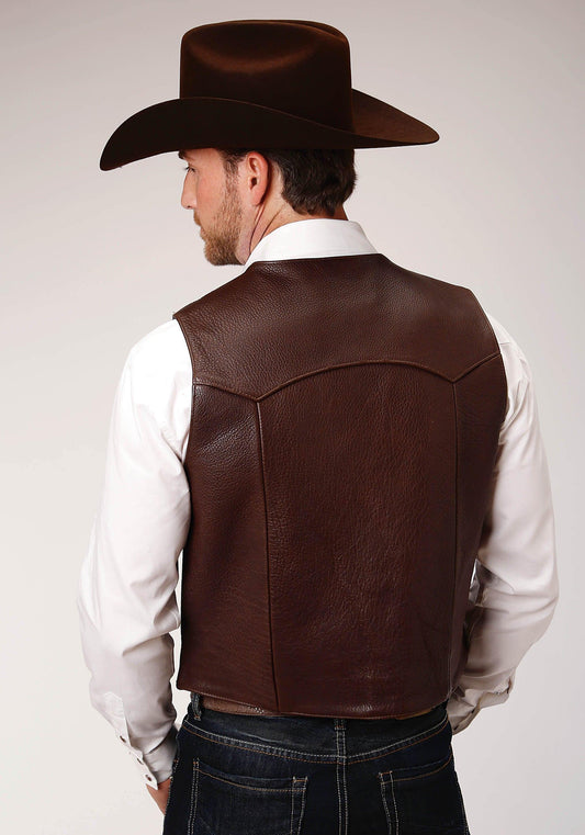 ROPER MENS BROWN LEATHER NOTCH COLLAR VEST BIG MAN FIT - Roper