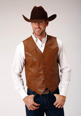 Roper Mens Brown Goat Nappa Leather Vest Tall Fit